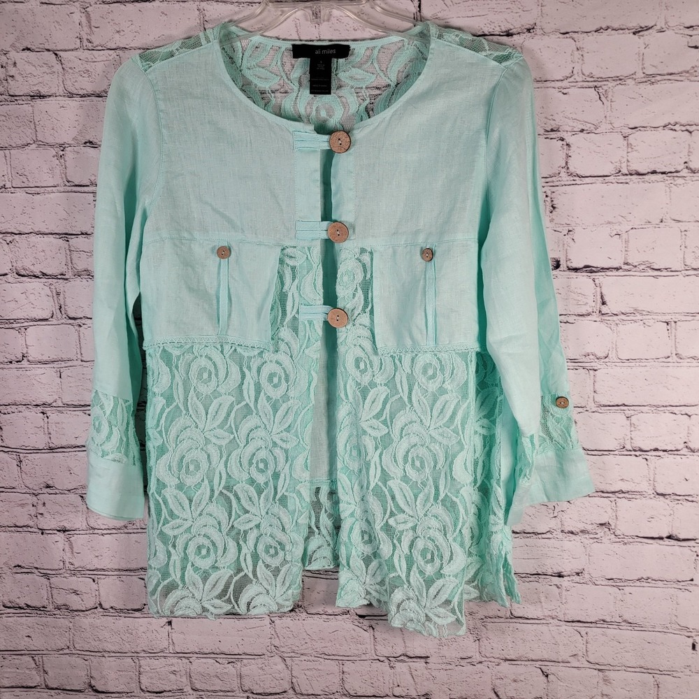 Ali Miles Linen and Lace Jacket Women's Size S Bohemian‎ Mixed Media Lightweight